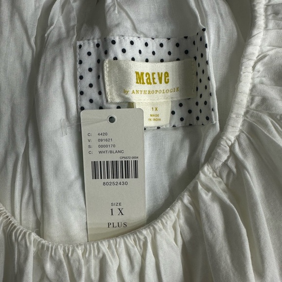 Maeve by anthropology White puffy Poplin Bubble Blouse size 1x - Picture 6 of 6
